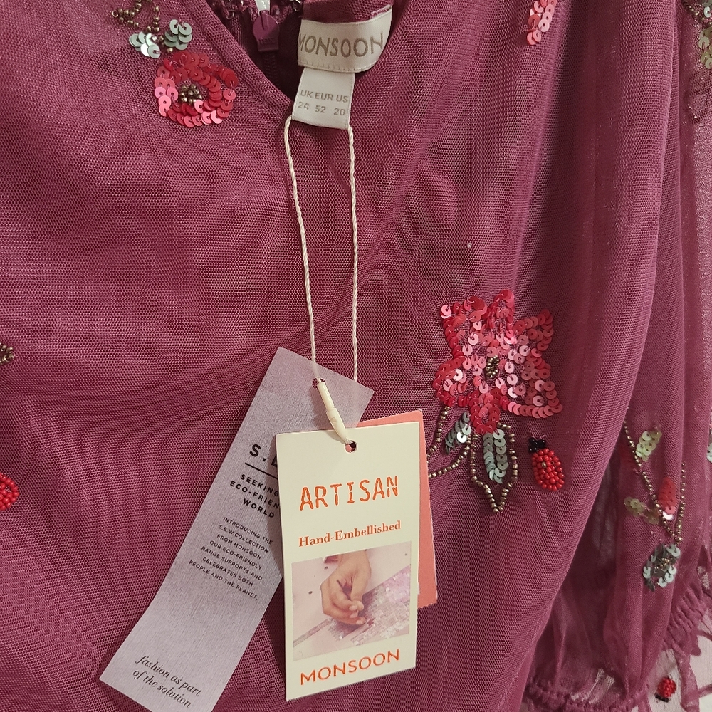 NWT Monsoon London Sabrina Embellished Midi Dress Pink - Picture 7 of 9